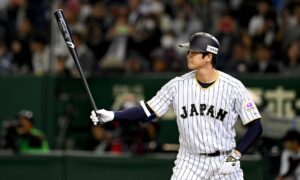 Shohei Ohtani at the plate for Team Japan in the WBC